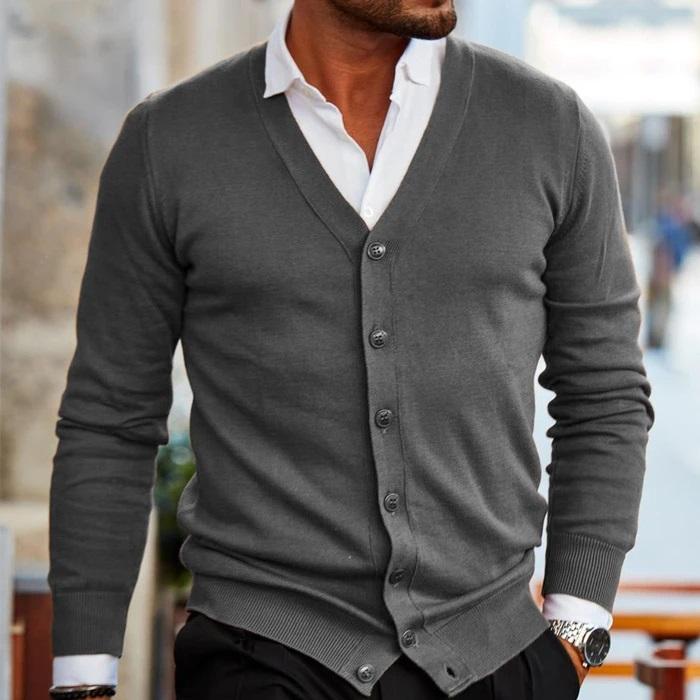 Men's Cardigan V Neck Buttoned Knit Casual Elegant