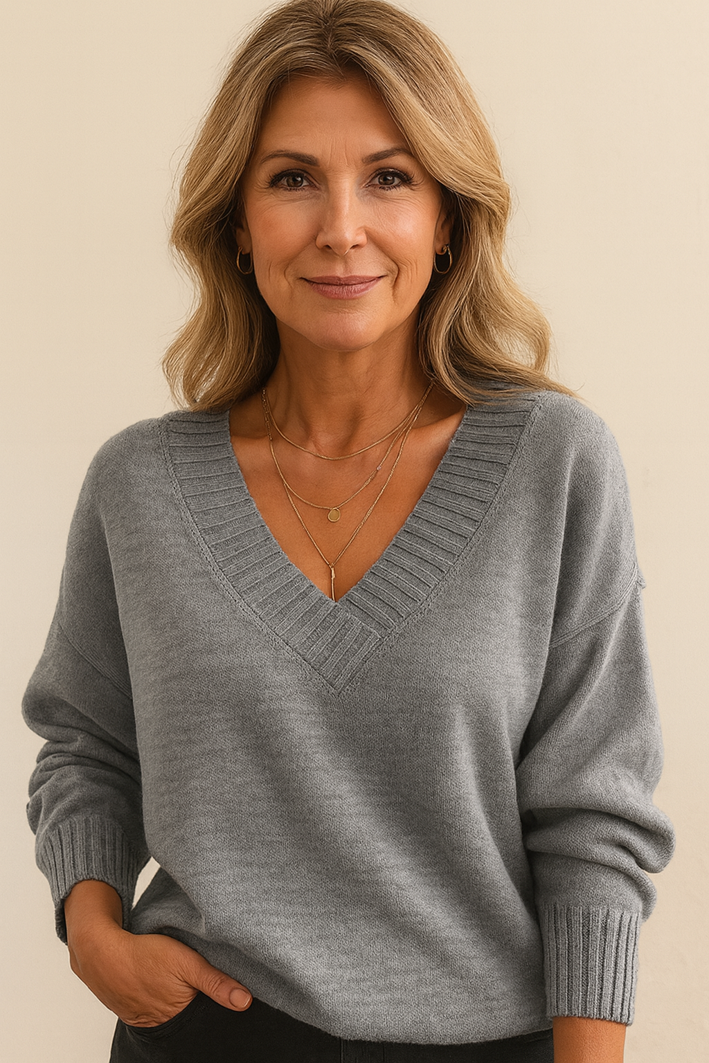 The Deep V-Neck Jumper in Soft Knit