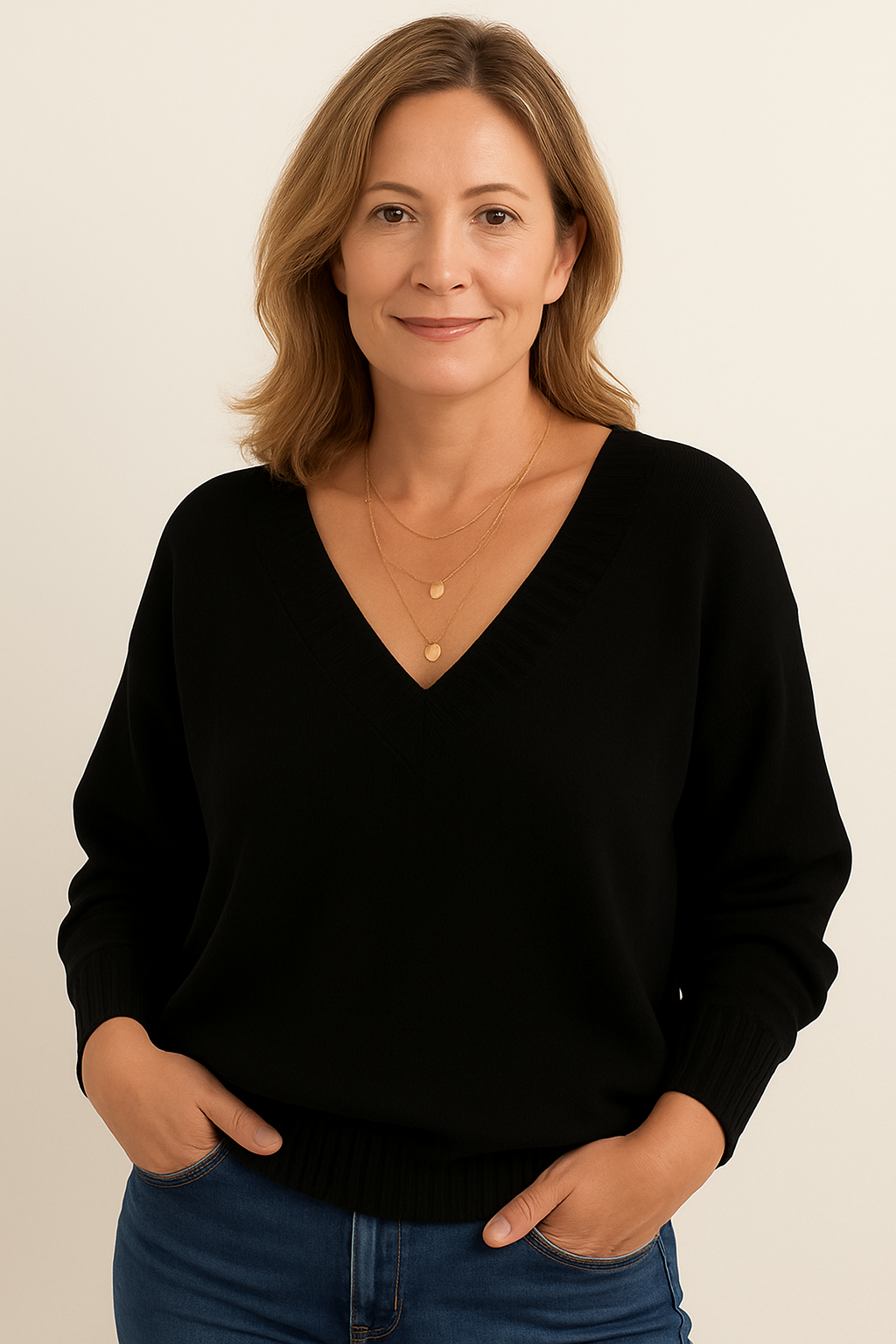 The Deep V-Neck Jumper in Soft Knit