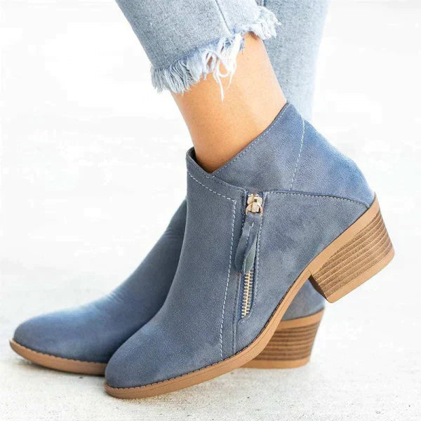Ankle Boots Suede Side Zip Arch Support Comfort Autumn