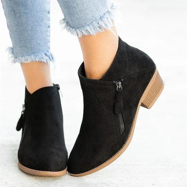 Ankle Boots Suede Side Zip Arch Support Comfort Autumn