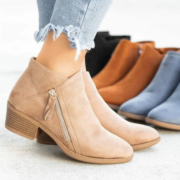 Ankle Boots Suede Side Zip Arch Support Comfort Autumn