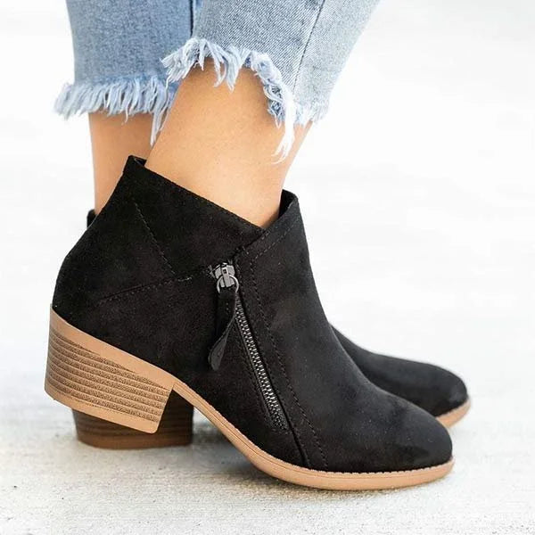 Ankle Boots Suede Side Zip Arch Support Comfort Autumn