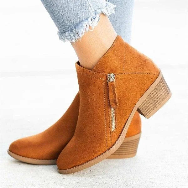 Ankle Boots Suede Side Zip Arch Support Comfort Autumn