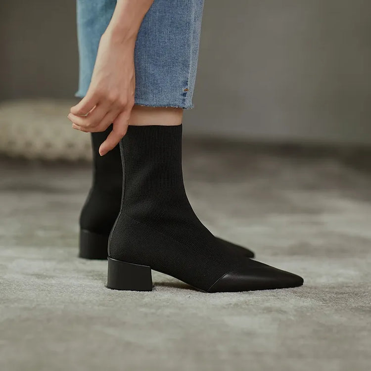 Sock Boots Leather Accent Elegant Fitted Sleek Design