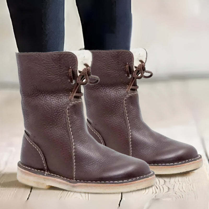 Waterproof Winter Boots Black Leather Warm Comfortable
