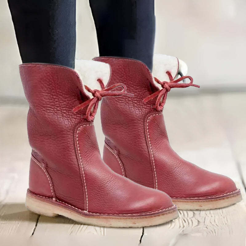 Waterproof Winter Boots Black Leather Warm Comfortable