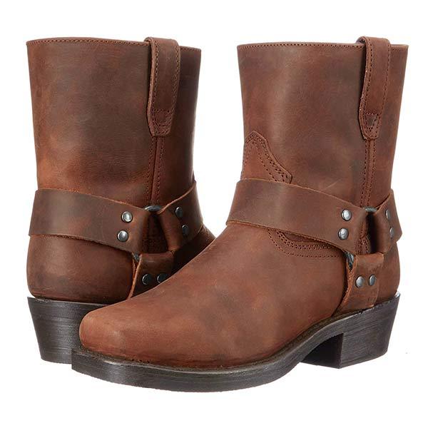 Harness Boots Leather Mid Cut Full Grain Buckle Autumn