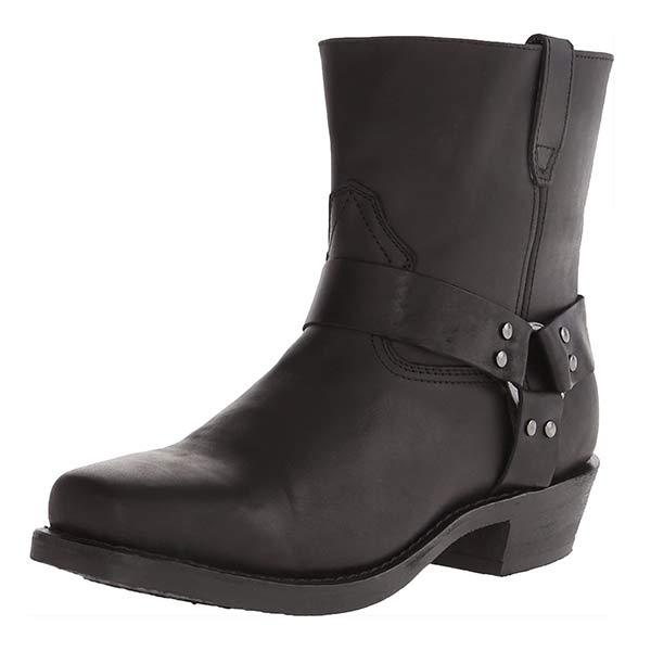 Harness Boots Leather Mid Cut Full Grain Buckle Autumn