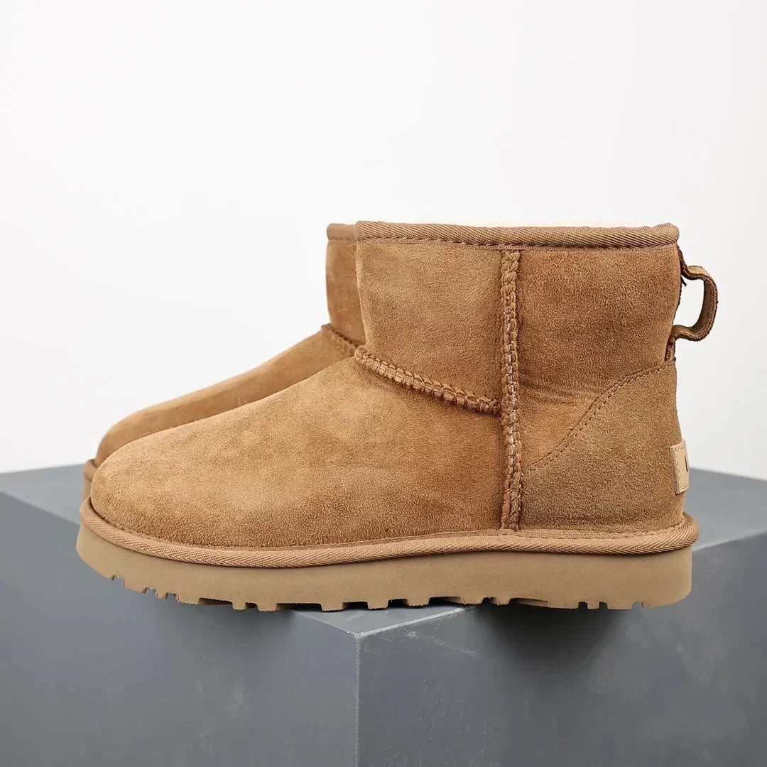 Winter Ankle Boots Suede Sheepskin Lined Mini Platform Warm