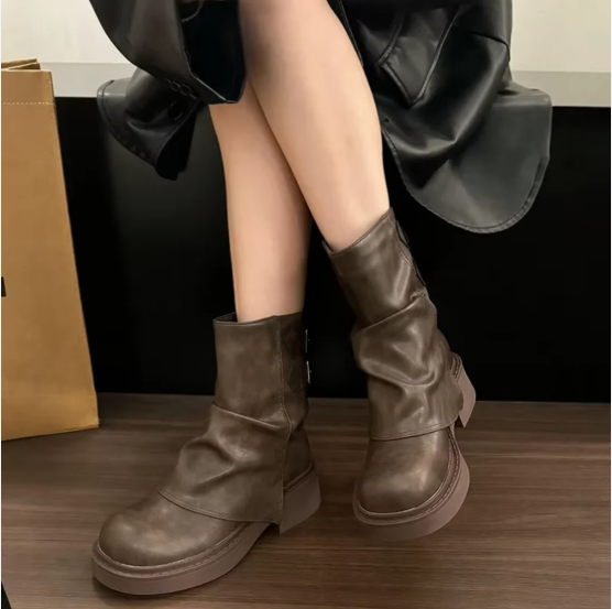 Slip On Boots Vintage Vegan Leather Sturdy Timeless