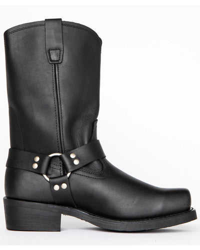Men's Harness Boots Tall 11 Inch Leather Buckle Black
