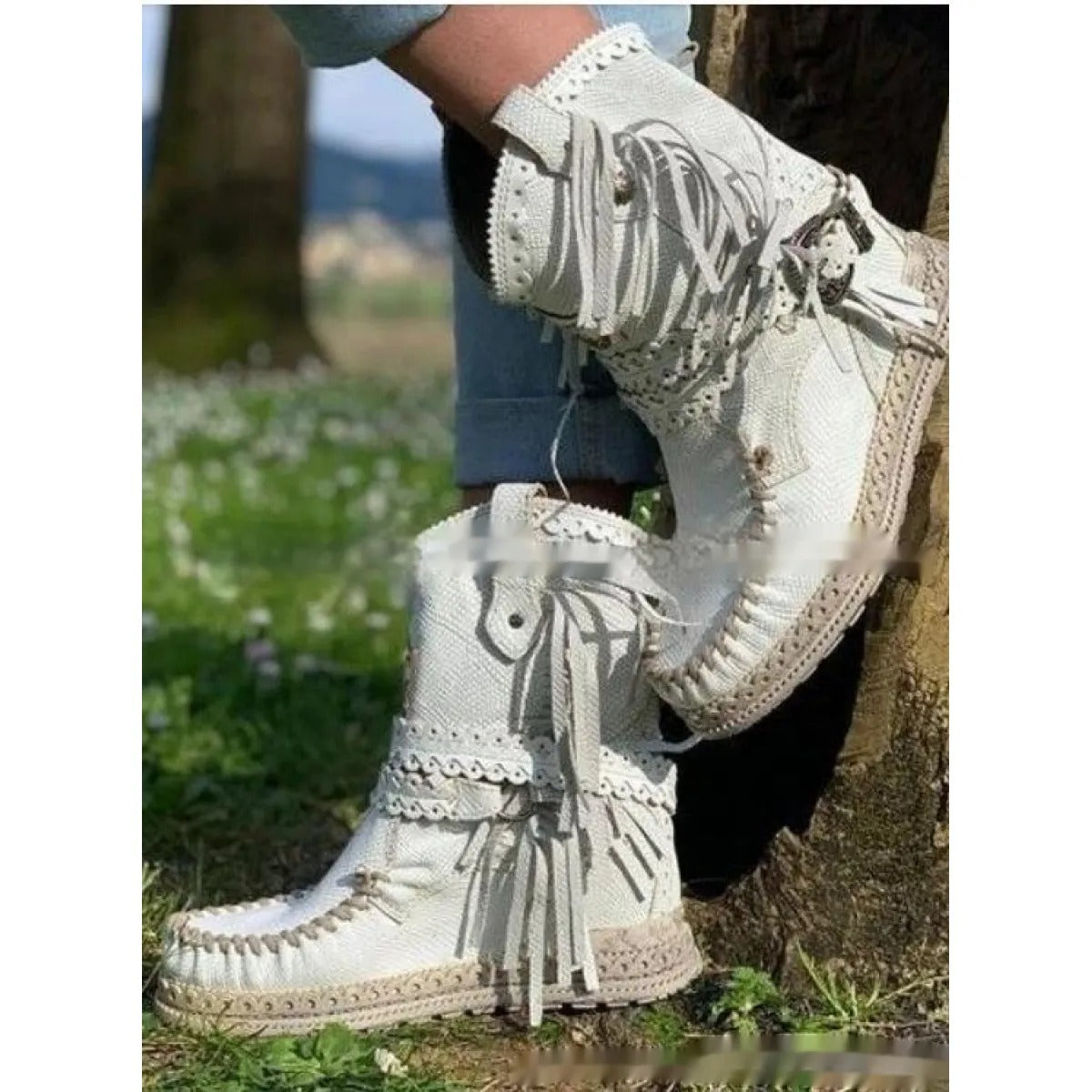 Boho Western Boots Fringe Suede Cushioned Insole Grip Sole