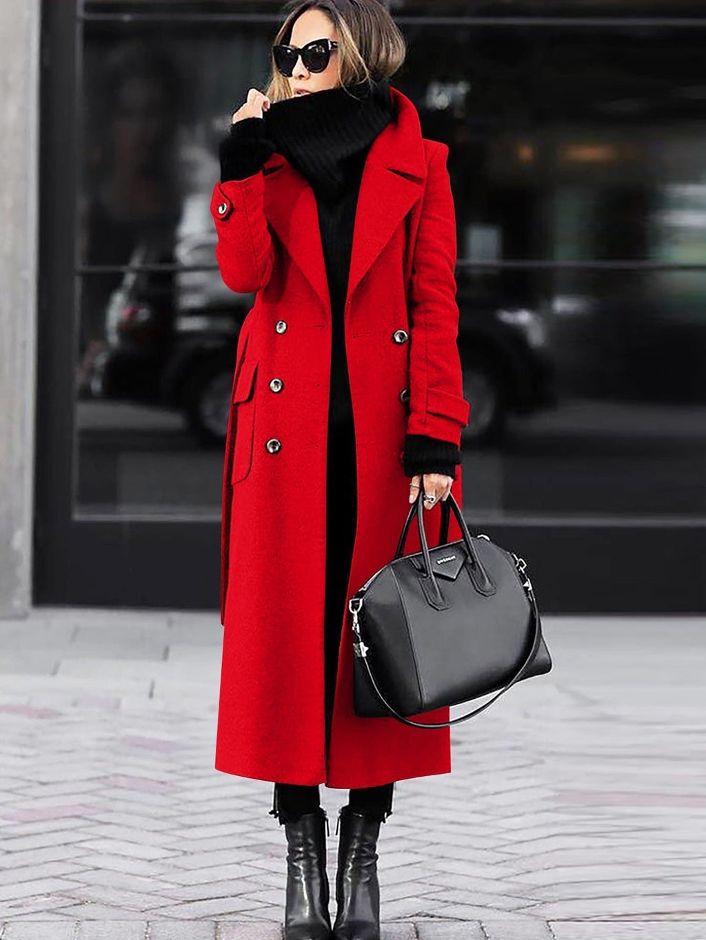 Women's Wool Coat with Double-Breasted Fit & Full Length