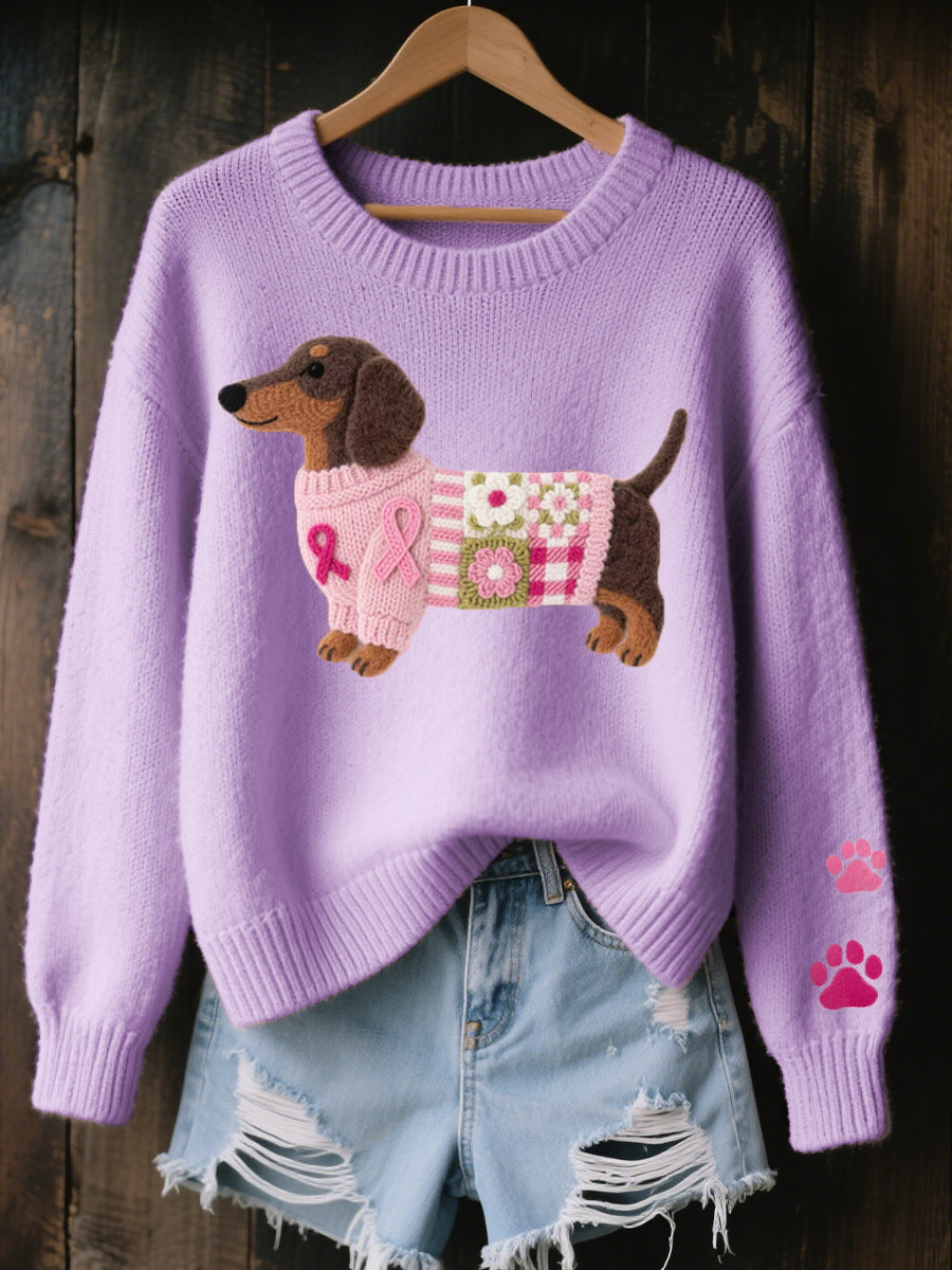 Women's Knit Jumper Novelty Dachshund Soft Textured
