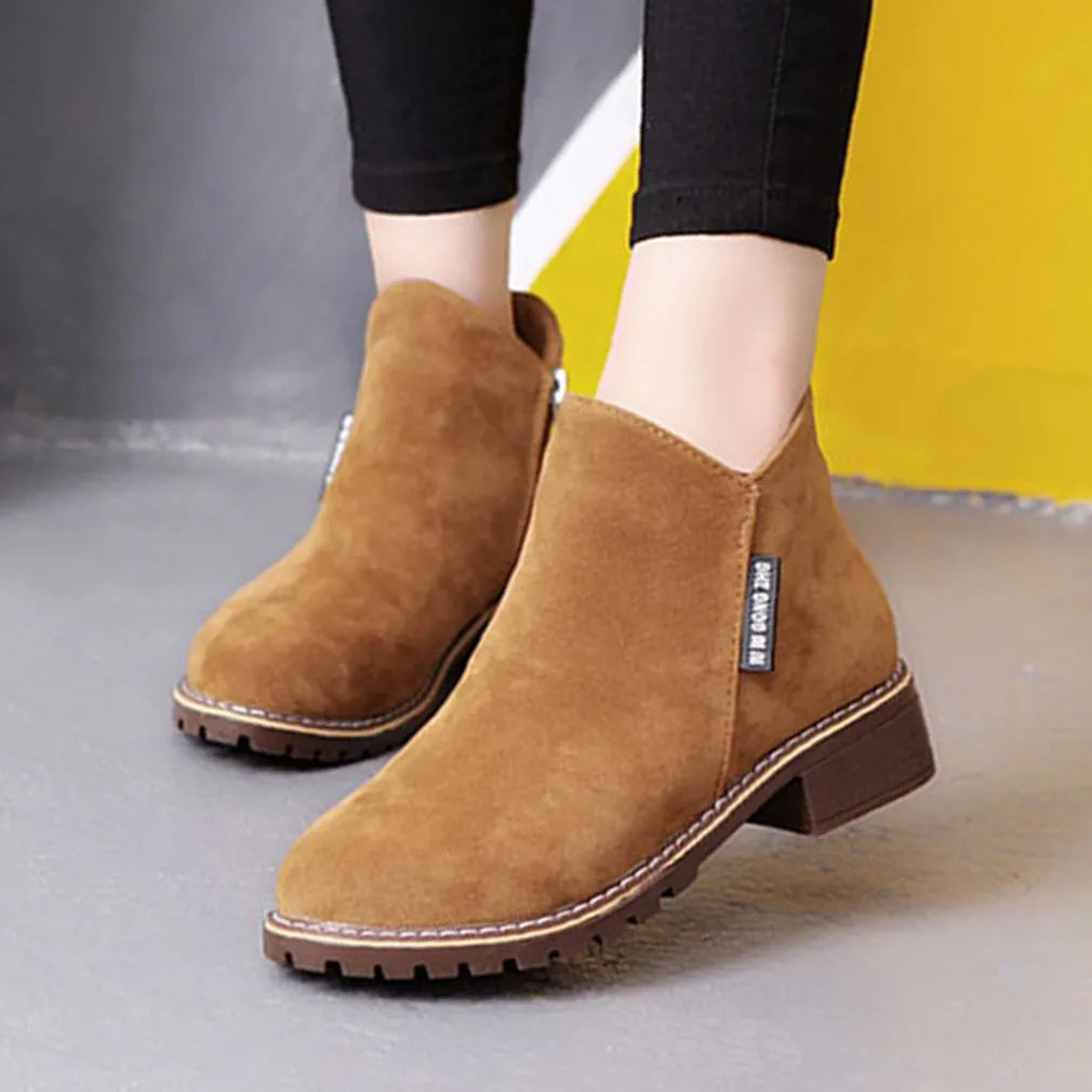 Ankle Boots Side Zip Block Heel Everyday Practical Comfort