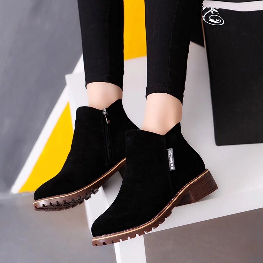 Ankle Boots Side Zip Block Heel Everyday Practical Comfort