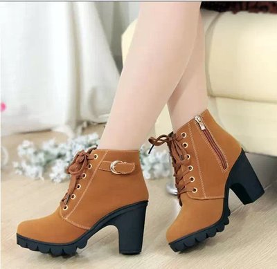 Lace Up Ankle Boots Block Heel Buckle Gold Eyelets Classic