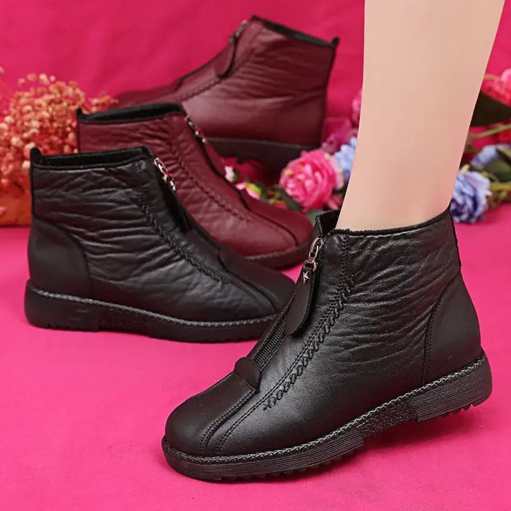 Ankle Boots Fleece Lined Side Zip Leather Anti Slip Sole