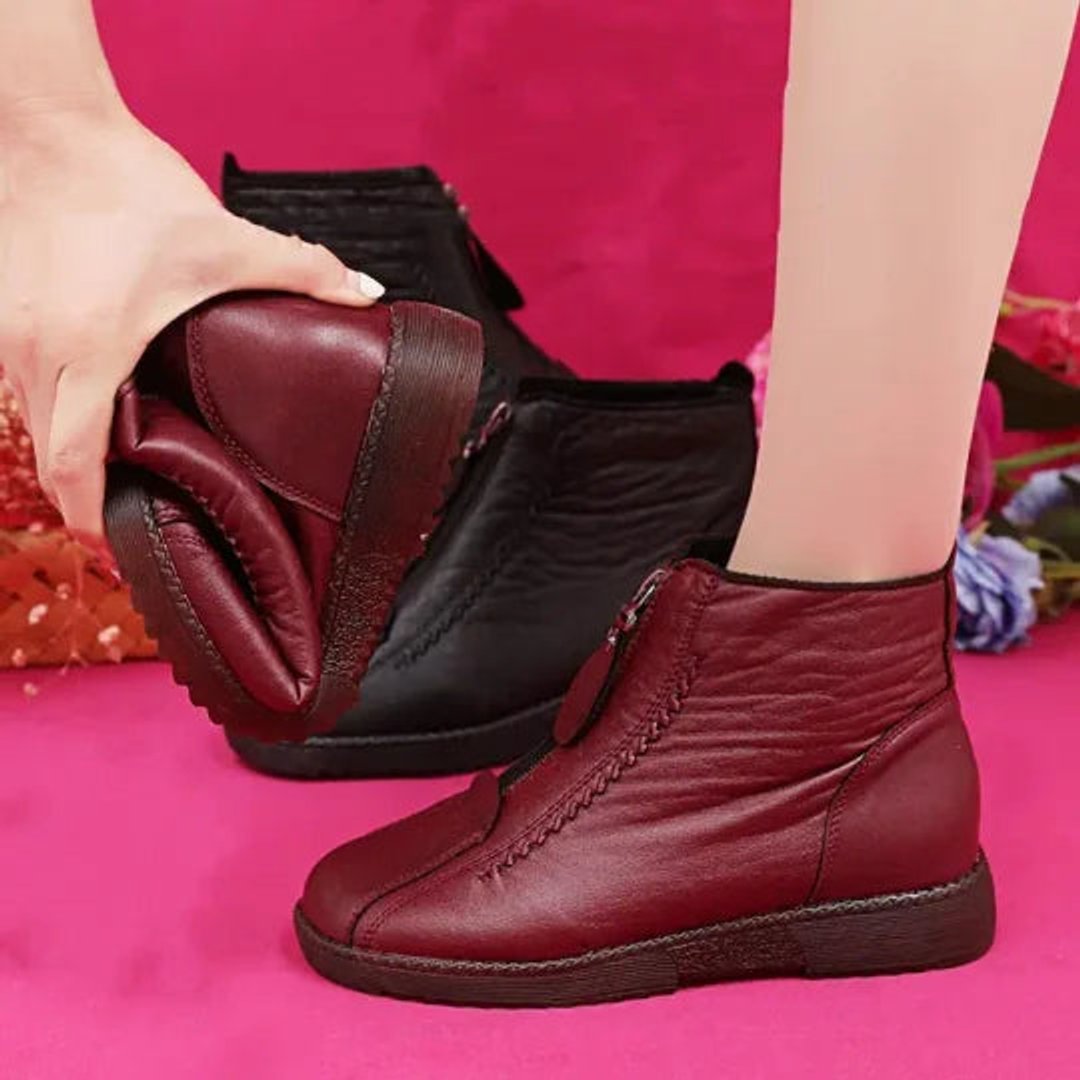 Ankle Boots Fleece Lined Side Zip Leather Anti Slip Sole