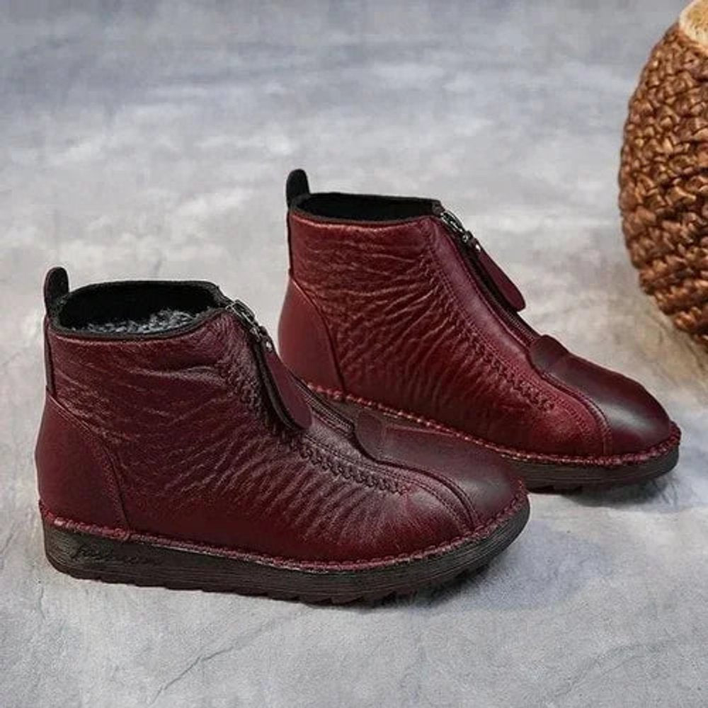 Ankle Boots Fleece Lined Side Zip Leather Anti Slip Sole