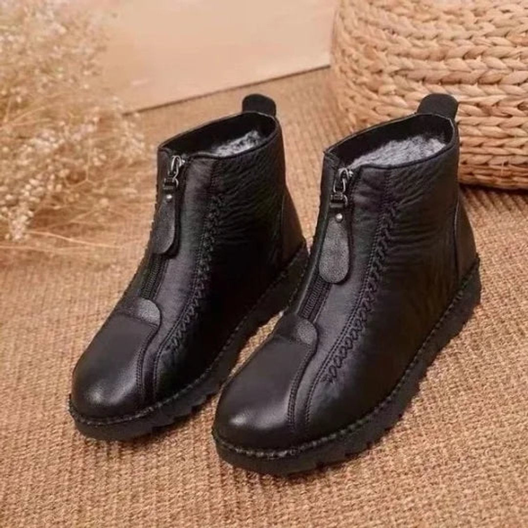 Ankle Boots Fleece Lined Side Zip Leather Anti Slip Sole