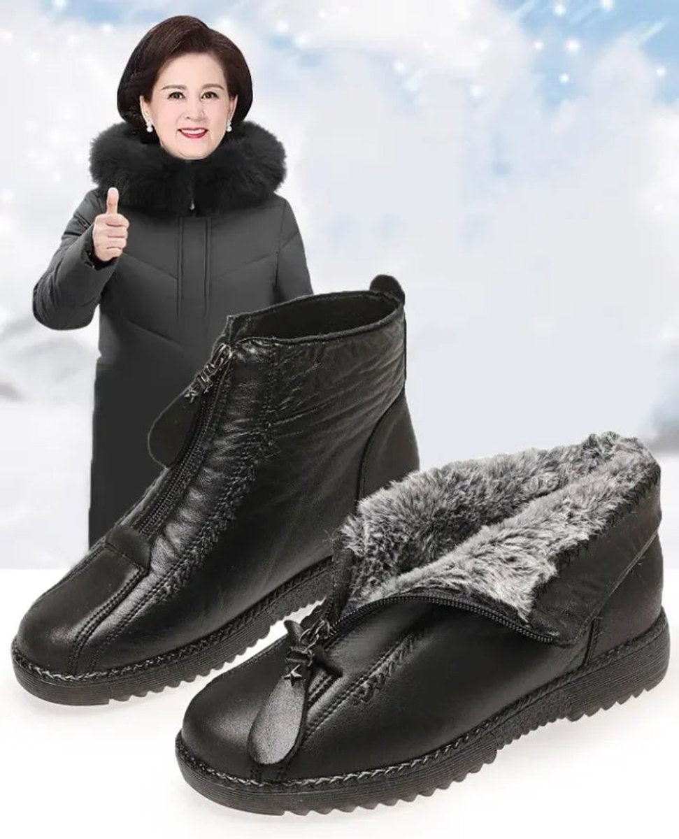 Ankle Boots Fleece Lined Side Zip Leather Anti Slip Sole