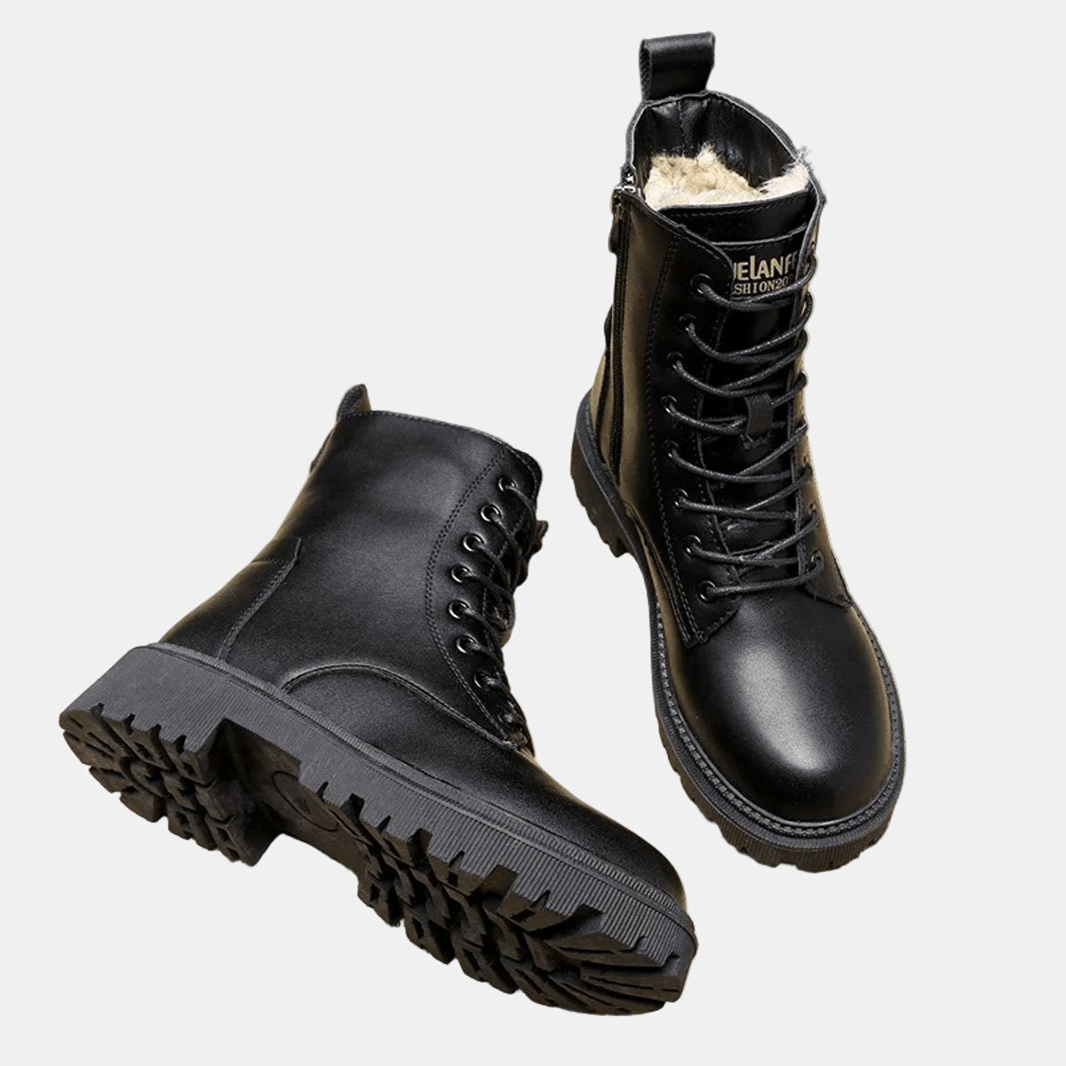 Lace Up Boots Fur Lined Faux Leather Sherpa Winter Warm