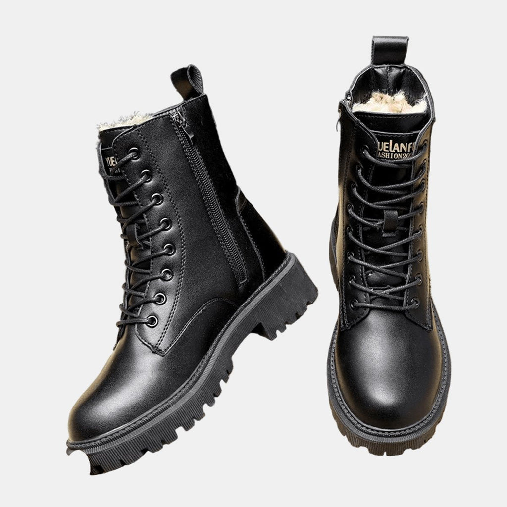 Lace Up Boots Fur Lined Faux Leather Sherpa Winter Warm