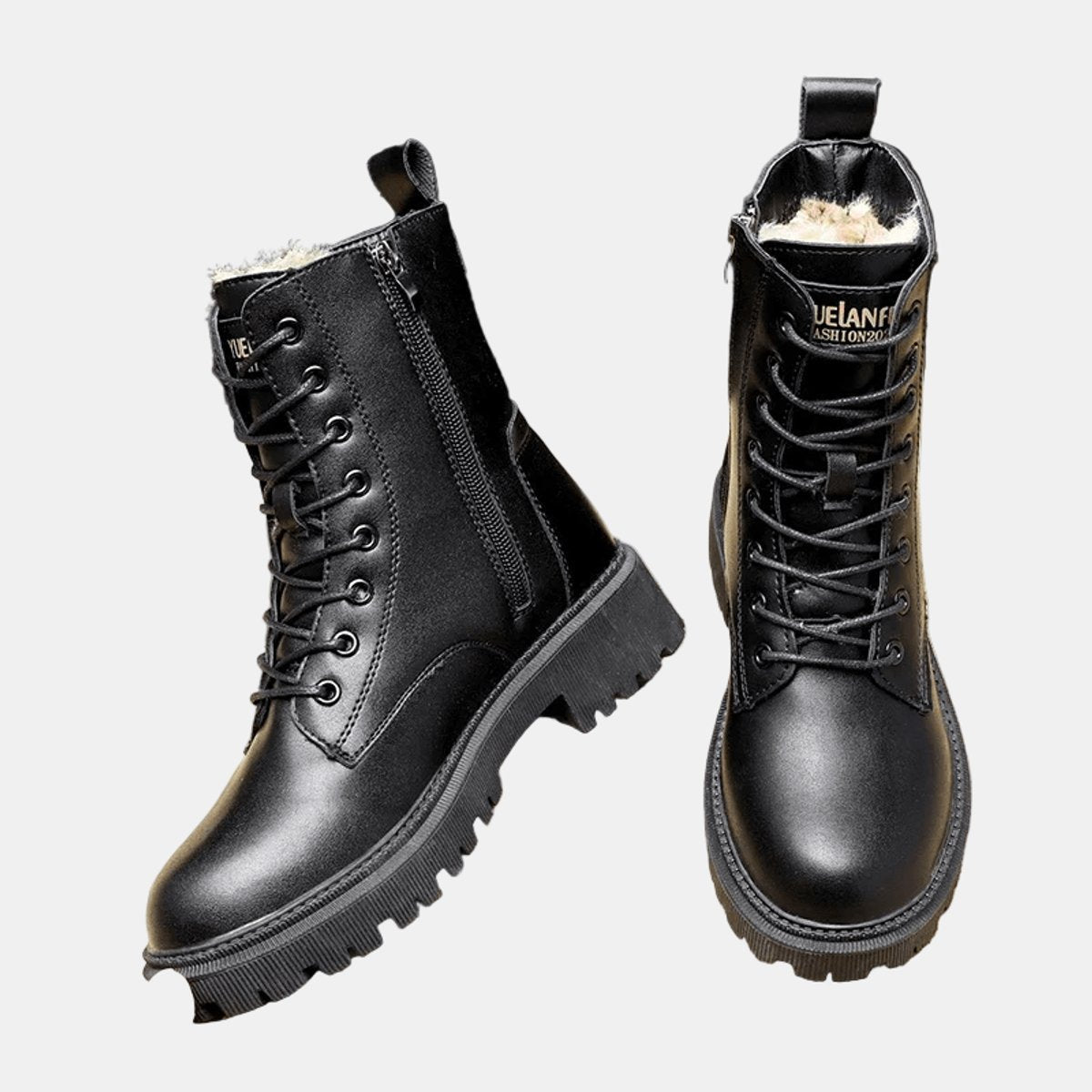Lace Up Boots Fur Lined Faux Leather Sherpa Winter Warm